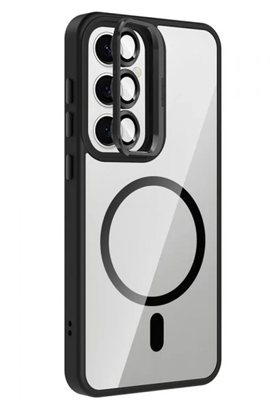 Samsung Galaxy S25 Remim Lensli Magsafe Standlı Kapak - Siyah - Resim 7