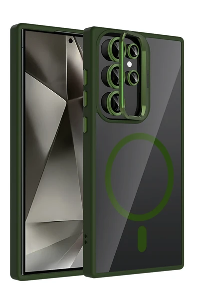 Samsung Galaxy S25 Ultra Remim Lensli Magsafe Standlı Kapak - Koyu Yeşil ürün görseli 1