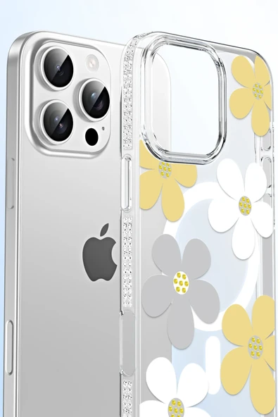 Apple iPhone 15 Pro Floral Magsafe Kapak - Turuncu - Resim 10