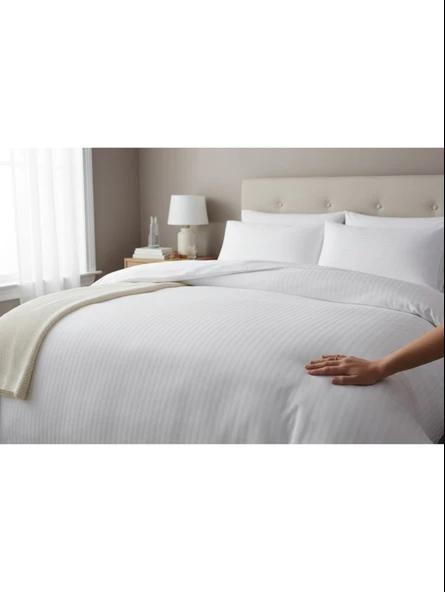 Tek Kişilik Çizgili Pamuk Saten Nevresim | 160x230 | Mix & Match | Otel Serisi - Resim 7