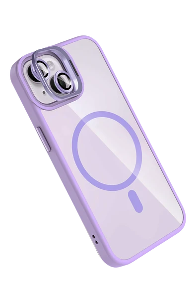 Apple iPhone 13 Remim Lensli Magsafe Standlı Kapak - Lila - Resim 3