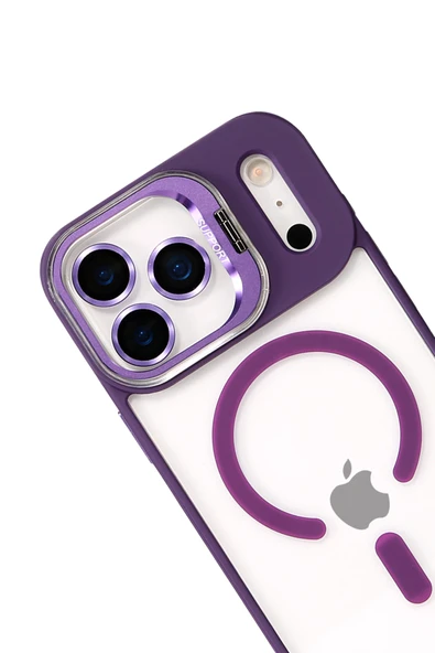 Apple iPhone 17 Pro Remim Lensli Magsafe Standlı Kapak - Derin Mor - Resim 3