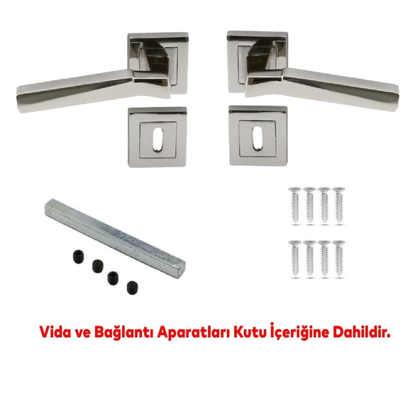 Kare Rozetli Oda Kapı Kolu Sağa ve Sola Uygun Nikel Saten 1 Takım - Resim 3