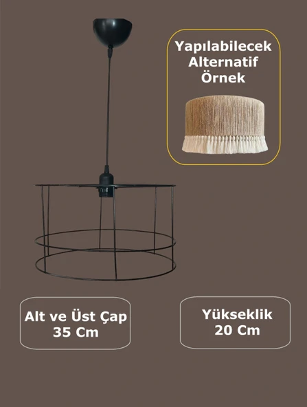 Silindir Avize Teli , İskeleti (Büyük Boy 35x20 Cm) Siyah Statik Boyalı (Duy Takımı Dahil)