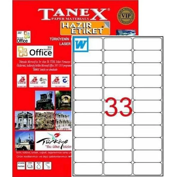 TANEX 63,5x25,4mm LAZER ETİKET TW-2033 ürün görseli