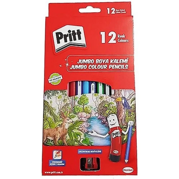 PRİTT JUMBO ÜÇGEN KURU BOYA KALEMİ 12 RENK KARTON KUTU ürün görseli