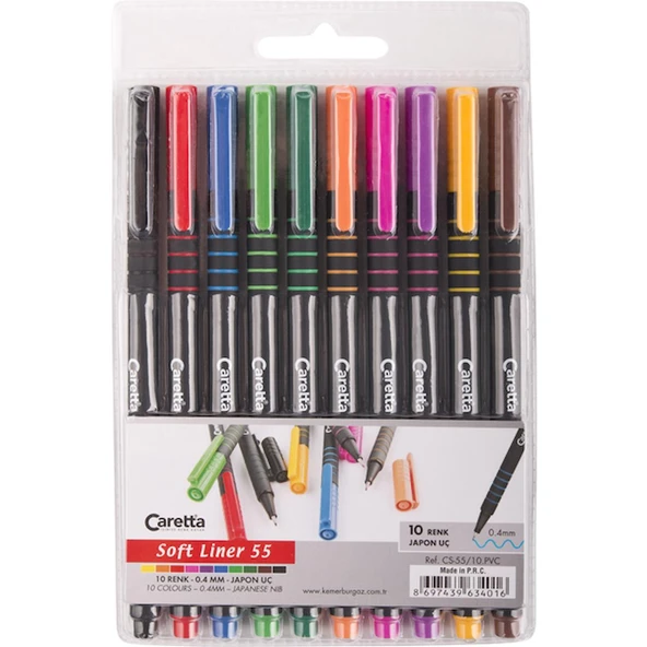 Caretta Softliner Keçeli Kalem  0.4 MM Karışık Renk 10 LU CS-55 ürün görseli