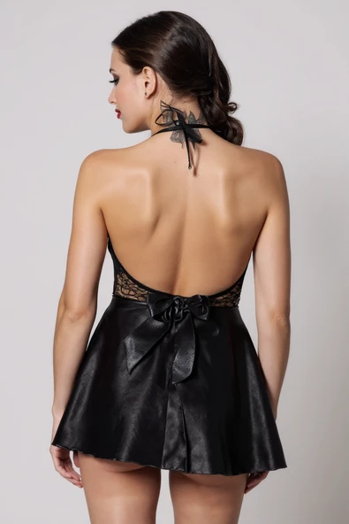 Kadın Siyah Saten Dantelli Dekolteli Gecelik – Modern ve Şık Tasarım - 4