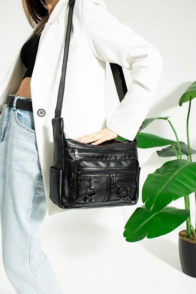 Y.S.Deri Kadın Postacı Çanta Çok Cepli 30*20 Cm Vegan Deri Bayan Çapraz Askılı Omuz Çantası - Resim 9