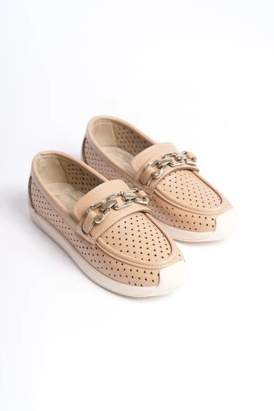 LAYLA Bağcıksız Ortopedik Rahat Taban Kalp Desenli Kadın Babet Ayakkabı CKT - Ten - 4