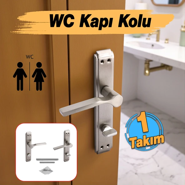 WC Banyo Aynalı İç Kapı Kol Kolu Aynalı Sağa Sola Uygun Saten Renk Kapı Tutamağı 1 Takım - Resim 3
