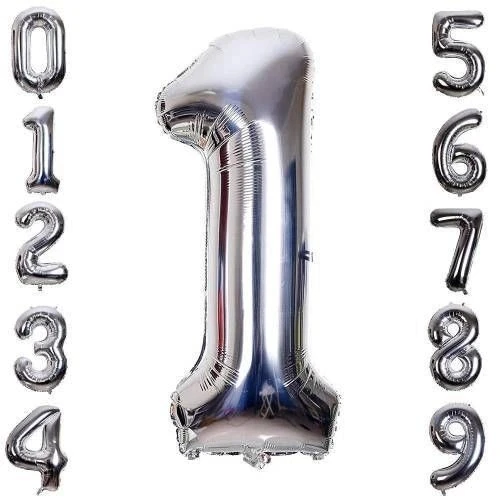 Gümüş Rengi Folyo Rakam Balon 1 Metre - Resim 3