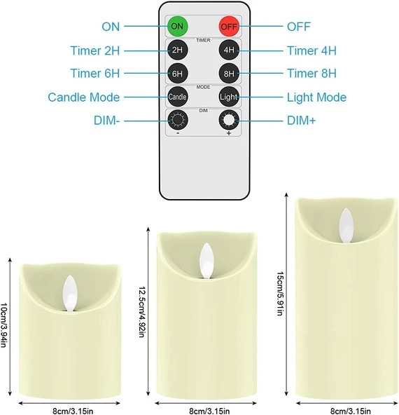 Led Mum 3lü Set Yanma Efektli Titrek Işık Özellikli Zamanlayıcılı Gerçek Hisli Mum Işık Aydınlatma Kumandalı - 4