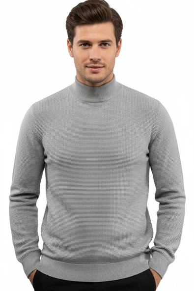 Erkek Yarım Balıkçı Kazak Triko Klasik Kalıp 5240B BGL-ST04856 - Resim 4