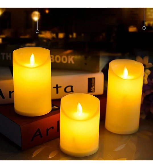 Led Mum 3lü Set Yanma Efektli Titrek Işık Özellikli Zamanlayıcılı Gerçek Hisli Mum Işık Aydınlatma Kumandalı - 2