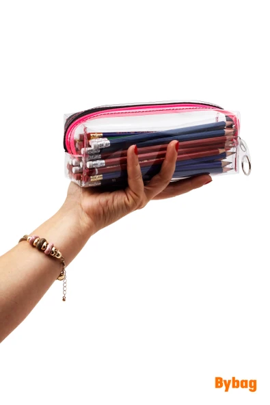 Siyah Pembe Blackpink Fermuarlı Kaliteli PVC Şeffaf Kalemlik Makyaj Çantası Kalem Kutusu - Resim 2