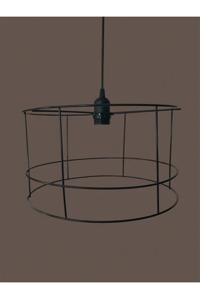 Silindir Avize Teli , İskeleti (Büyük Boy 35x20 Cm) Siyah Statik Boyalı (Duy Takımı Dahil) - 3