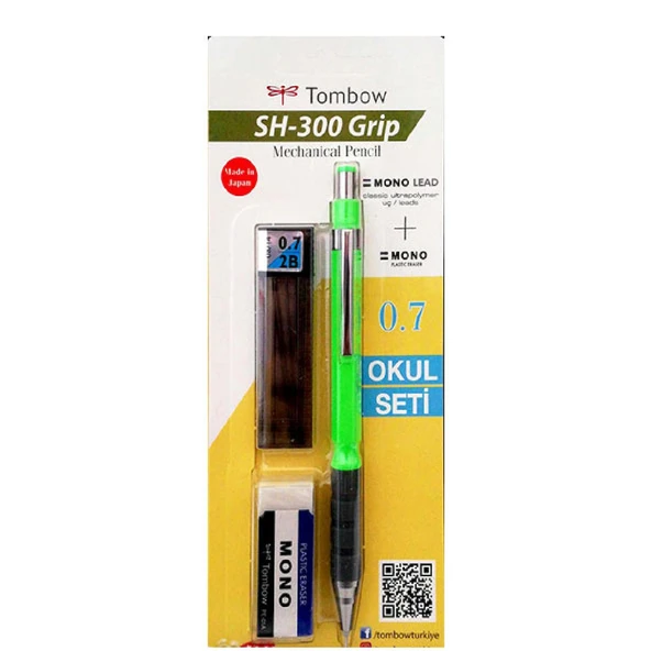 Tombow SH-300 Grip 0,7mm Neon Yeşil Versatil Kalem Okul Seti GR63