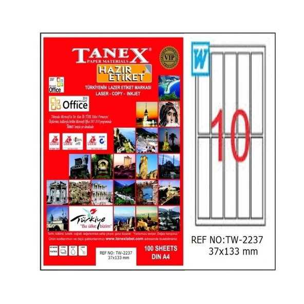 Tanex 37X133 mm. Laser Etiket 100 Adet TW-2237 ürün görseli