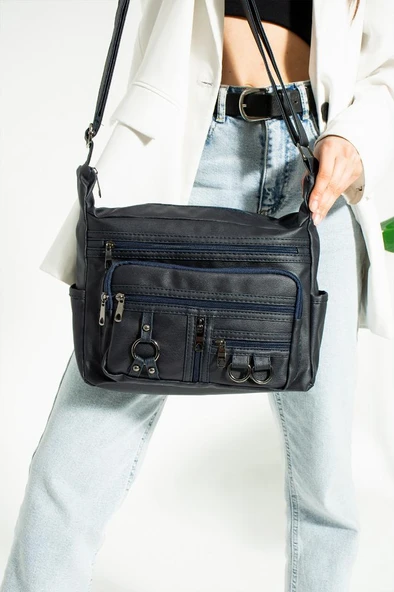 Y.S.Deri Kadın Postacı Çanta Çok Cepli 30*20 Cm Vegan Deri Bayan Çapraz Askılı Omuz Çantası - Resim 11