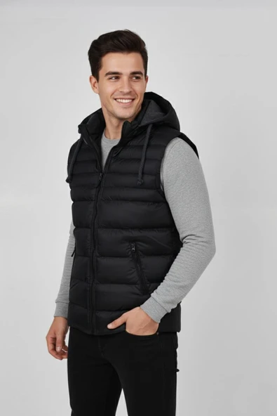 Erkek Kapüşonlu Spor Yelek 4300 BGL-ST04895 - Resim 5