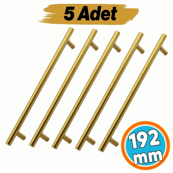 Mobilya Kulp Mutfak Çekmece Dolap Dolabı Kapak Kulpları Kulbu Gold 192 mm 19.2 cm Altın Metal 5 Adet ürün görseli