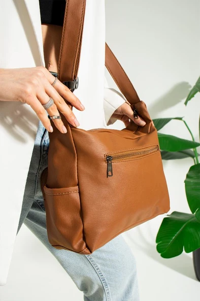 Y.S.Deri Kadın Postacı Çanta Çok Cepli 30*20 Cm Vegan Deri Bayan Çapraz Askılı Omuz Çantası - Resim 3