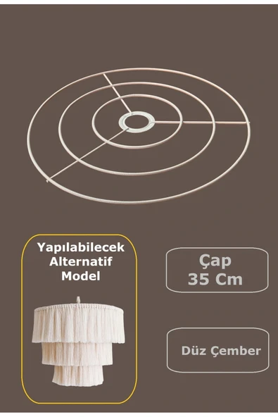 Düz Çember Avize Teli , İskeleti (35 Cm) Beyaz Statik Boyalı (E27 Duy Uyumlu)