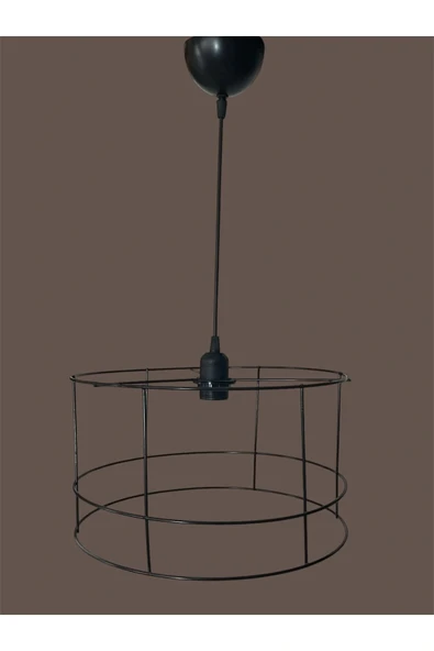 Silindir Avize Teli , İskeleti (Büyük Boy 35x20 Cm) Siyah Statik Boyalı (Duy Takımı Dahil) - 2