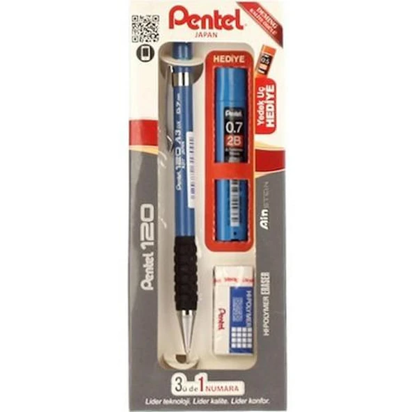 PENTEL 120A3 (0,7 VERSATİL+SİLGİ+MİN) 3 LÜ TAKIM MAVİ ürün görseli