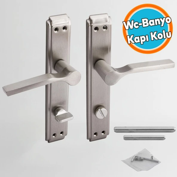 WC Banyo Aynalı İç Kapı Kol Kolu Aynalı Sağa Sola Uygun Saten Renk Kapı Tutamağı 1 Takım ürün görseli