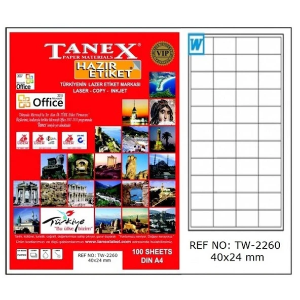 Tanex Lazer Etiket 100 YP 40x24 MM Laser-Copy-Inkjet TW-2260 ürün görseli