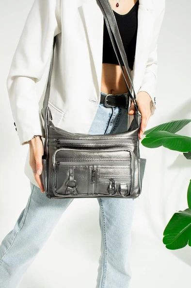 Y.S.Deri Kadın Postacı Çanta Çok Cepli 30*20 Cm Vegan Deri Bayan Çapraz Askılı Omuz Çantası - Resim 5