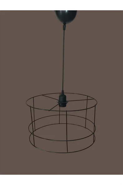 Silindir Avize Teli , İskeleti (Büyük Boy 35x20 Cm) Siyah Statik Boyalı (Duy Takımı Dahil) - 4