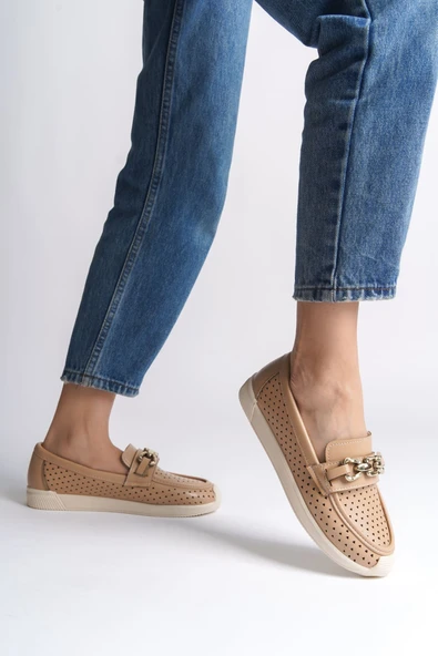 LAYLA Bağcıksız Ortopedik Rahat Taban Kalp Desenli Kadın Babet Ayakkabı CKT - Ten - 2