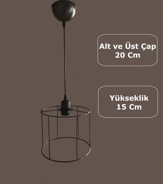 Silindir Avize Teli , İskeleti (Küçük Kısa 20x15 Cm) Siyah Statik Boyalı (Duy Takımı Dahil)