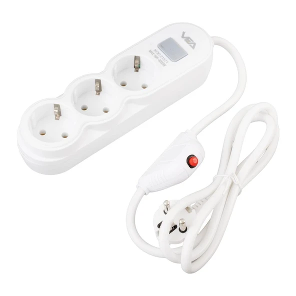 Vea VA-21571 3'Lü Anahtarlı 1.5 Metre Akım Korumalı Priz Beyaz - 3