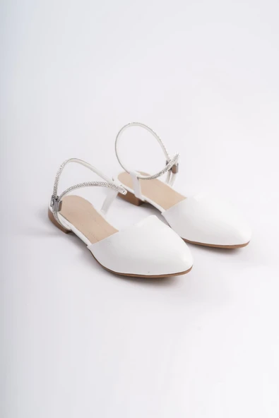 ARIANA Lastikli Ortopedik Rahat Taban Bilekten Taş Detaylı Kadın Babet Ayakkabı CKT - Beyaz - 4