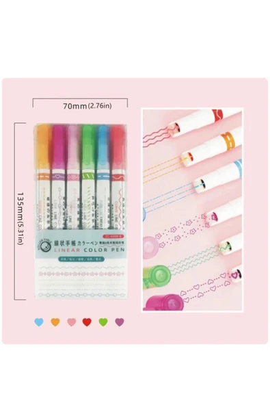 Desenli Silindir Fineliner Kalem Ve Desenli Mühür Kalemi 6'lı Hediyelik Kalem Seti - Resim 7