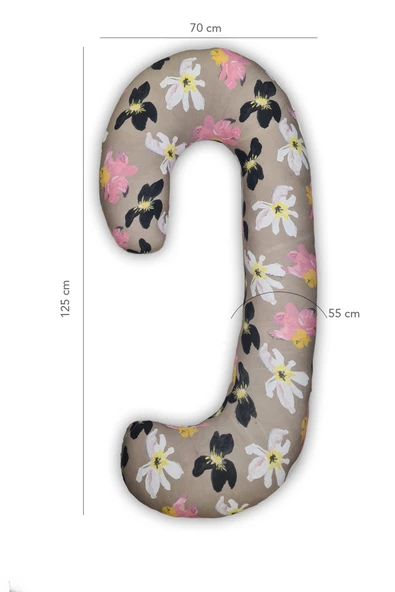Hamile yastığı,sarılma yastığı aktivite yastığı pamuk kumaş (Çiçekli) ürün görseli