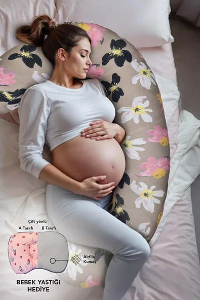 Hamile yastığı,sarılma yastığı aktivite yastığı pamuk kumaş (Çiçekli) - Resim 2