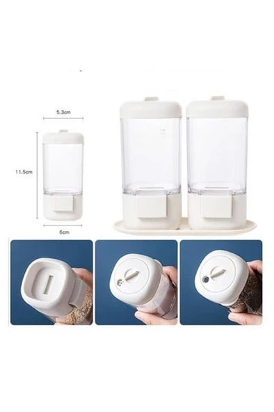 4lü Tuşlu Basmalı Baharatlık Seti Gramaj Ayarlı Tuzluk Şekerlik Tuz Biber Baharat Saklama Kabı 140ml - Resim 4