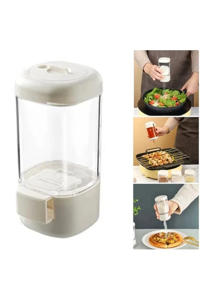 4lü Tuşlu Basmalı Baharatlık Seti Gramaj Ayarlı Tuzluk Şekerlik Tuz Biber Baharat Saklama Kabı 140ml - Resim 2