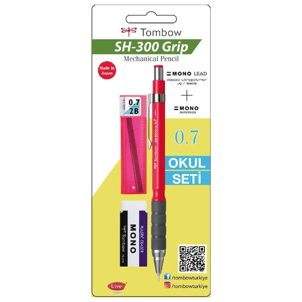 Tombow SH-300 Grip 0,7mm Koyu Pembe Versatil Kalem Okul Seti GR83