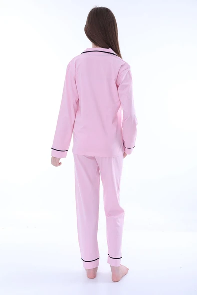 Gömlek Yaka Cep Detaylı Lila Kız Çocuk Pijama Takımı - Resim 5