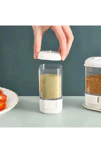 4lü Tuşlu Basmalı Baharatlık Seti Gramaj Ayarlı Tuzluk Şekerlik Tuz Biber Baharat Saklama Kabı 140ml - Resim 7