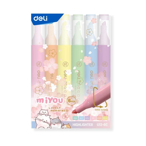 Deli Macaron Pastel Renkler 6’lı Fosforlu Kalem U12-6C ürün görseli