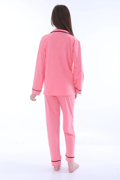 Gömlek Yaka Cep Detaylı Lila Kız Çocuk Pijama Takımı - Resim 10