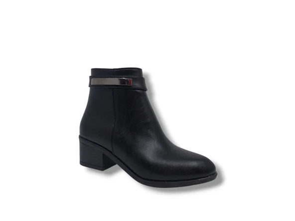 Zerhan 533 Kadın Siyah Tokalı Fermuarlı Alçak Topuklu Bot - Resim 2