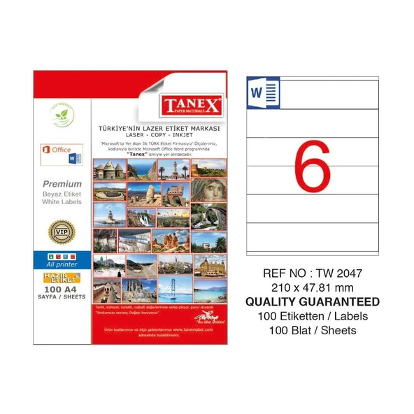 Tanex 210X47,81 mm. Laser Etiket 100 Adet TW-2047 ürün görseli